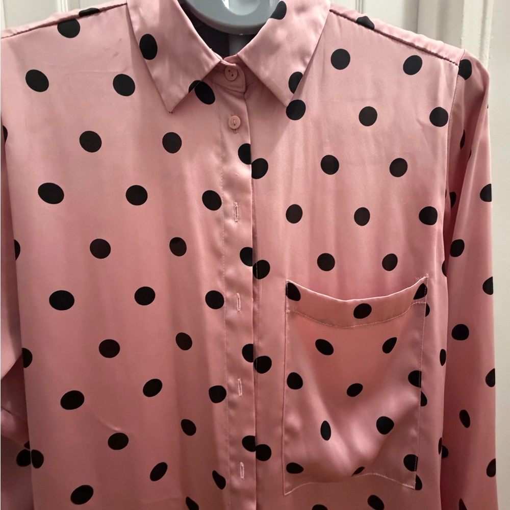 Zara Pink Polka Dot Button-Up Blouse – Size S - Picture 4 of 7